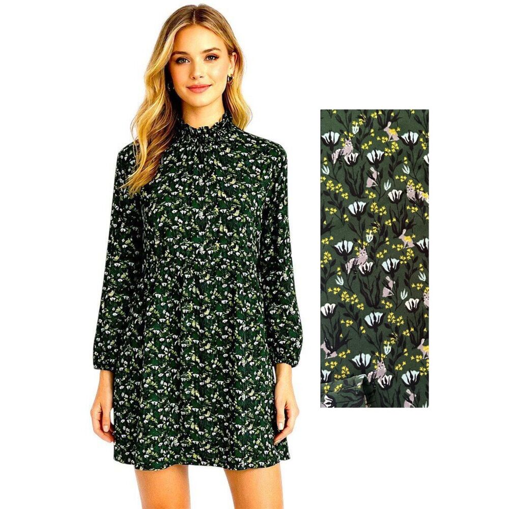 LOFT Green Floral Dress Size Medium NWOT Inspection Stickers Intact
